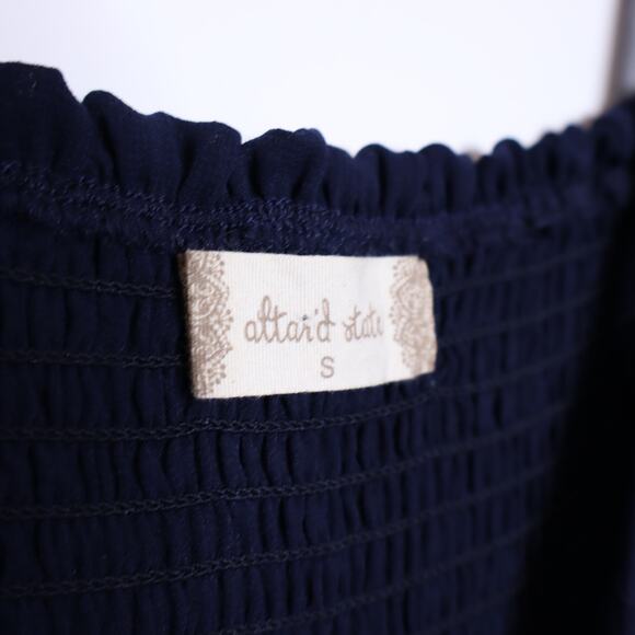 ALTAR'D STATE Lori Mini Dress Navy Blue Long Sleeve Smocked Babydoll Women's S - Picture 8 of 12